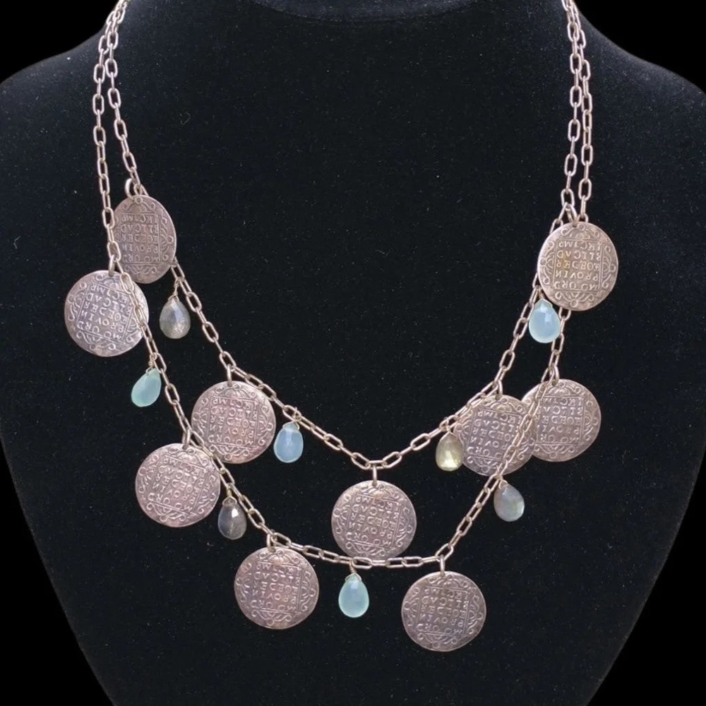 Stella & Dot double Stand Silver Necklace AND matching earrings
